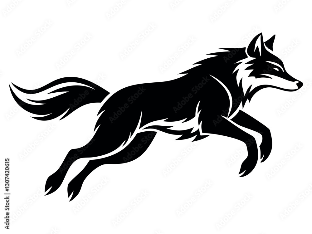 Fototapeta premium Fox silhouette jump and hunt vector for logo design. Fox silhouette. Vector illustration isolated on white background