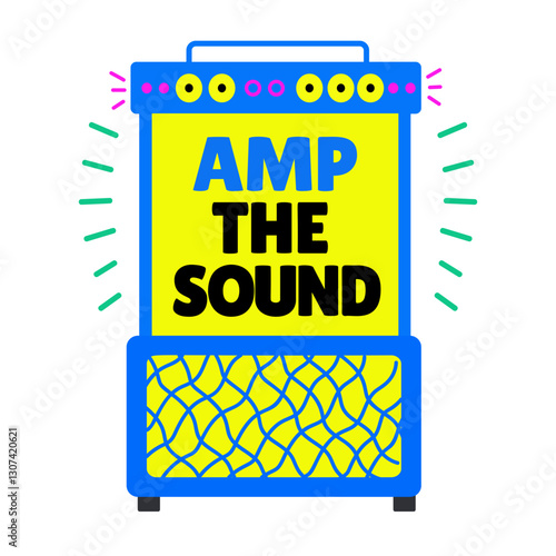 Sound amplifier with amp the device typography, flat sticker