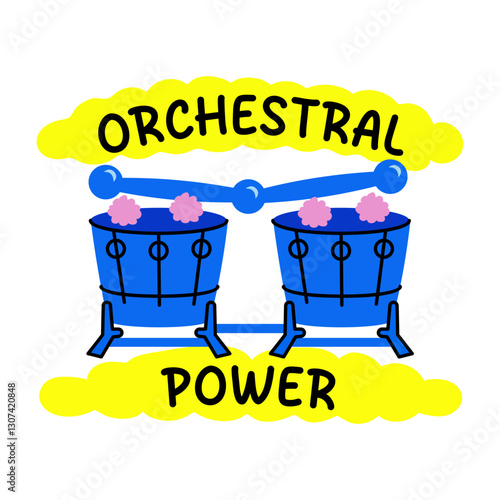 A flat style sticker of drumbeat with orchestral power typography