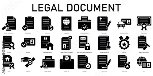 Set of Legal Document Icons or symbols Vector fully editable file.