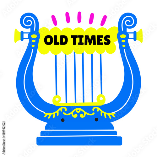 A flat style sticker of lyre with old times typography
