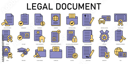 Set of Legal Document Icons or symbols Vector fully editable file.