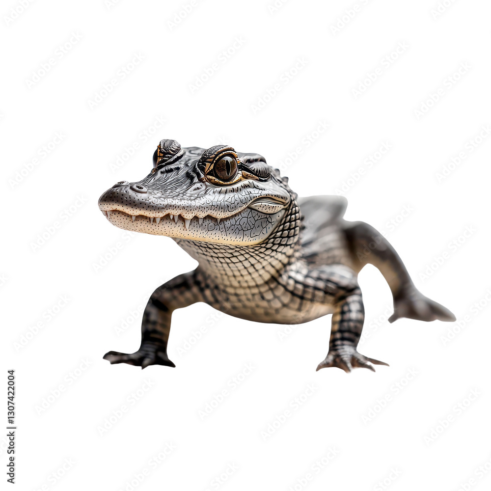 Obraz premium Close-up of a detailed crocodile hatchling on transparent background