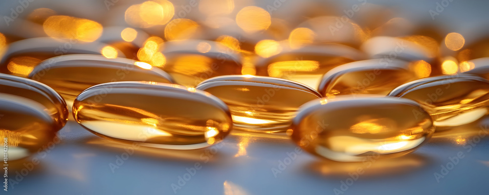Golden oil capsules, close-up, health Golden oil capsules, close-up, health