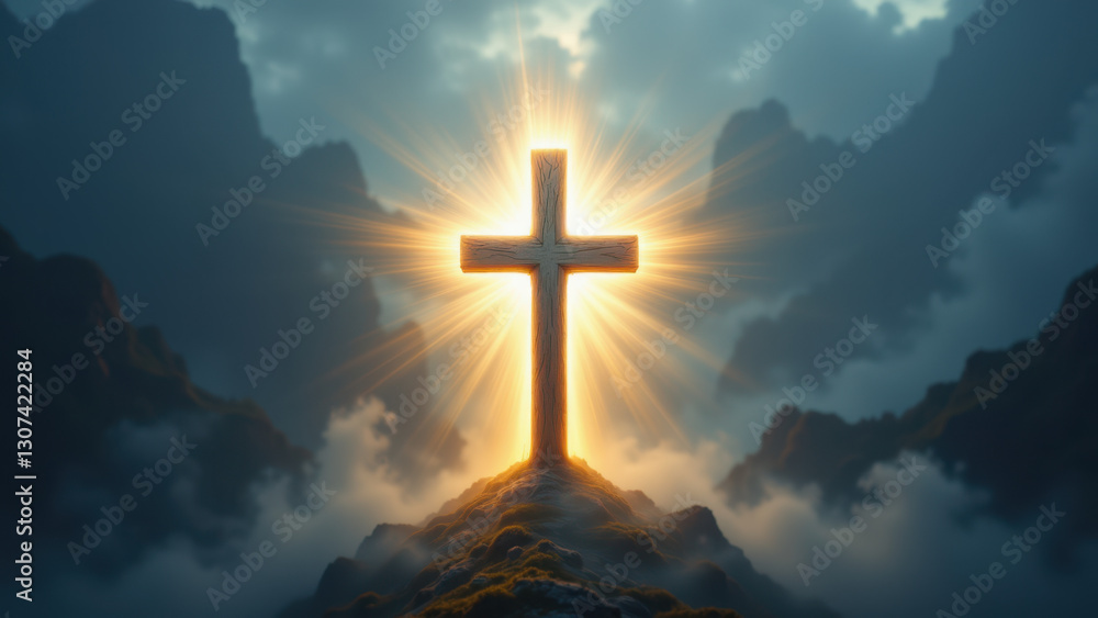 Powerful Christian image featuring a glowing golden cross ascending into the heavens with clouds and light effects. Powerful Christian image featuring a glowing golden cross ascending into the heavens with clouds and light effects.