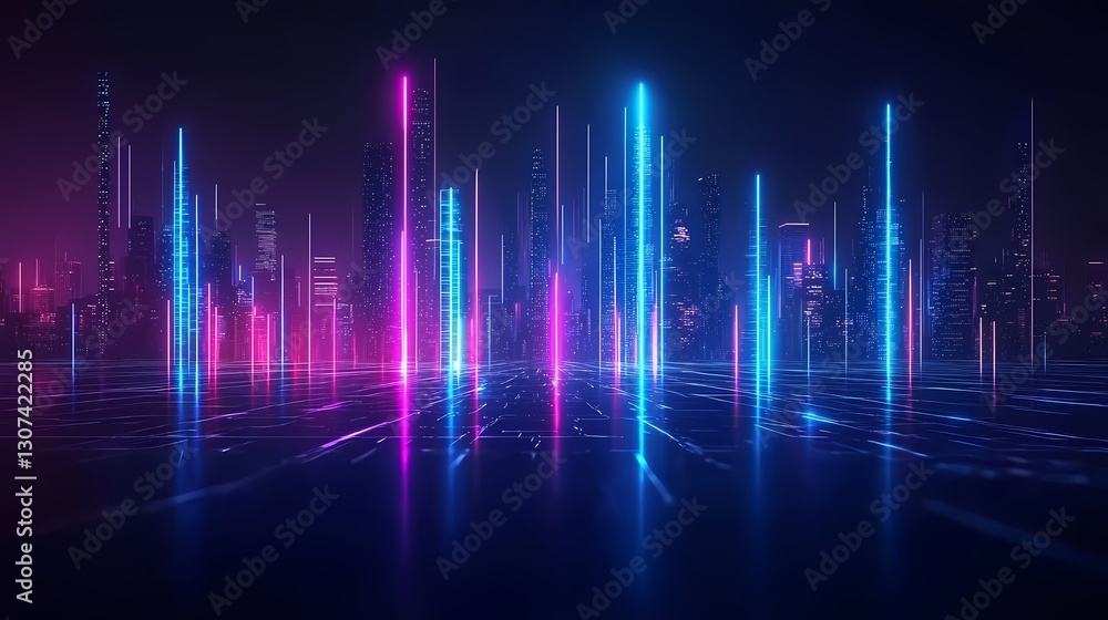 A futuristic digital city, a world in virtual reality A futuristic digital city, a world in virtual reality