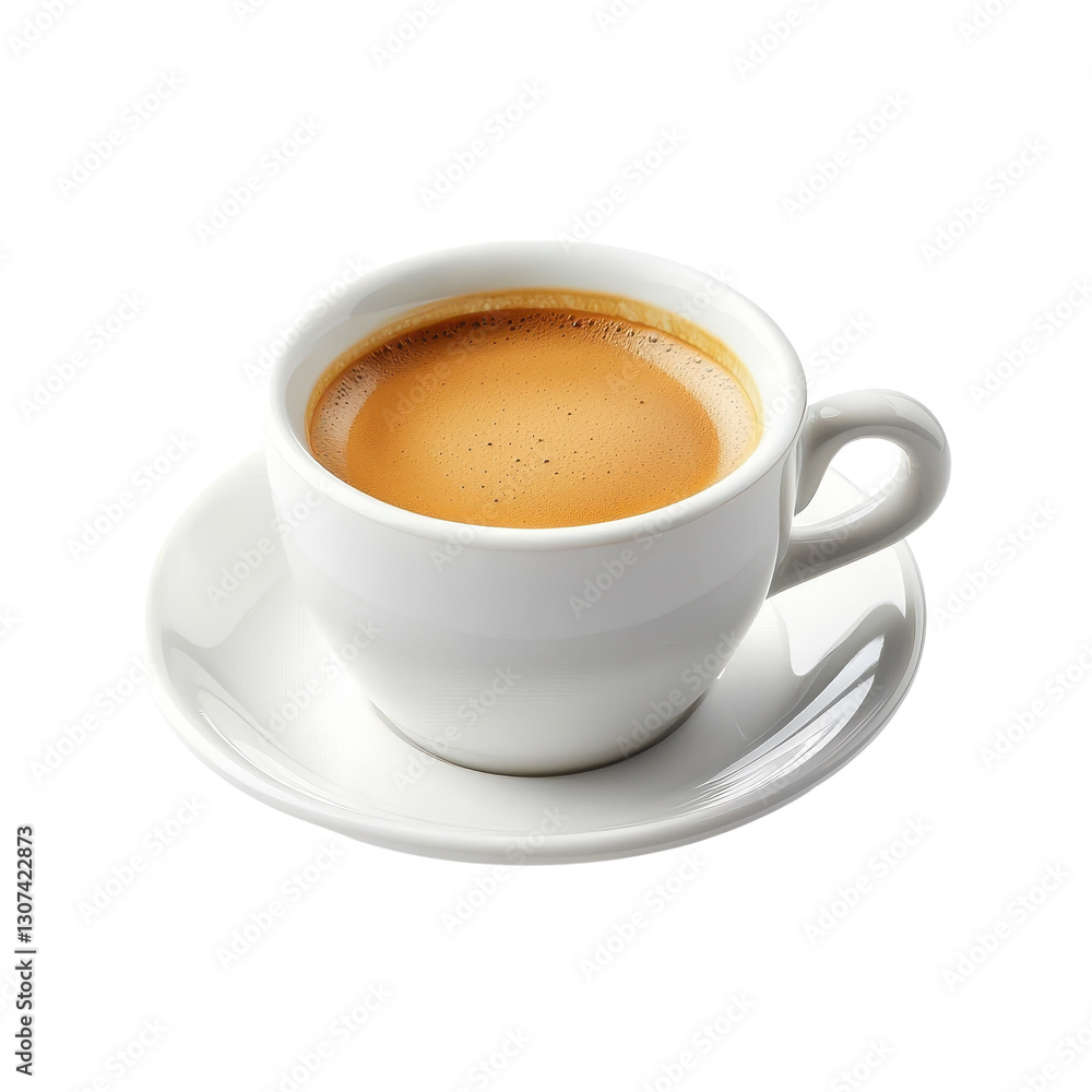 Freshly brewed espresso in a white cup on saucer Freshly brewed espresso in a white cup on saucer