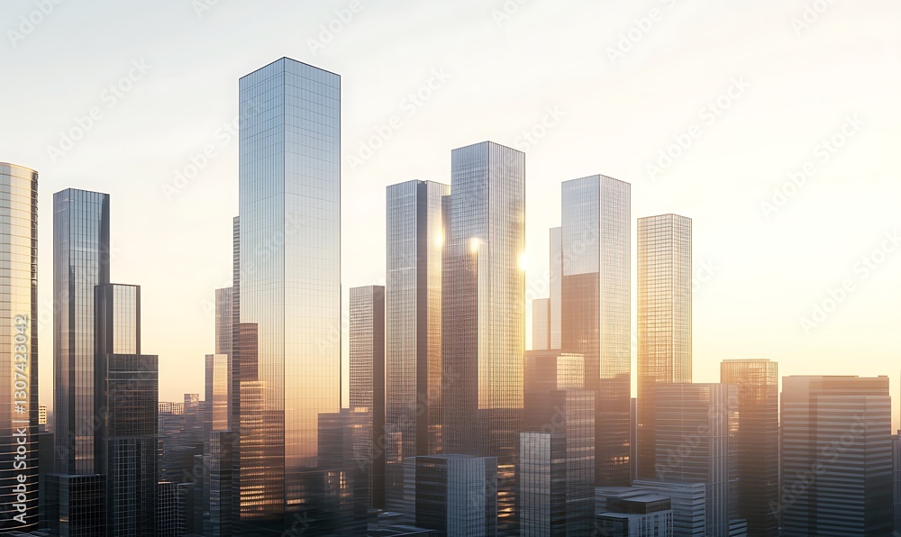 Modern skyscrapers gleam in the sunset, showcasing urban architecture and reflecting golden light. Modern skyscrapers gleam in the sunset, showcasing urban architecture and reflecting golden light.