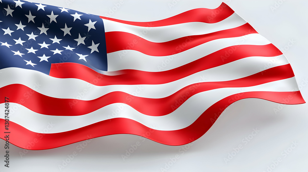 Fototapeta premium Waving American Flag Illustration on White Background