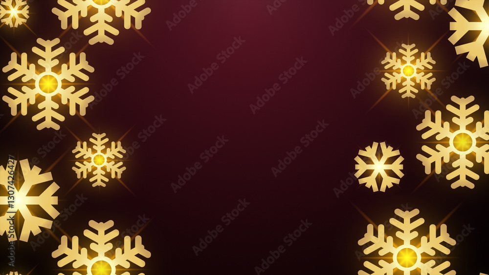 Golden snowflakes on a red background. Christmas snowflakes frame with lights and particles on red background. Winter, Christmas, New Years, Holidays frame concept. 4k Golden snowflakes on a red background. Christmas snowflakes frame with lights and particles on red background. Winter, Christmas, New Years, Holidays frame concept. 4k