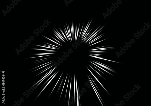 Abstract surface of radial blur zoom in monochrome tones. Explosive black and white background with radial, diverging, converging lines.