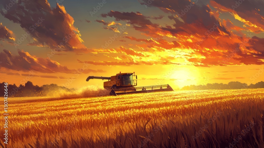 Fototapeta premium Golden Sunset Harvest Field