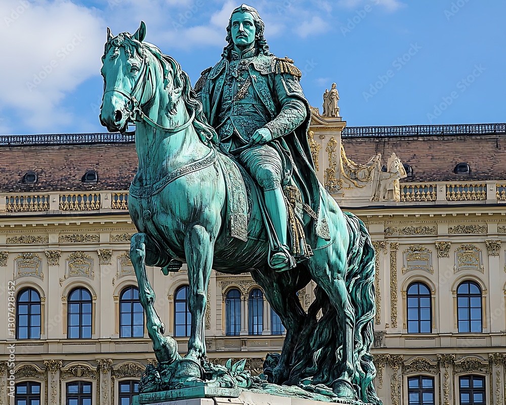 Obraz premium Equestrian statue in city square