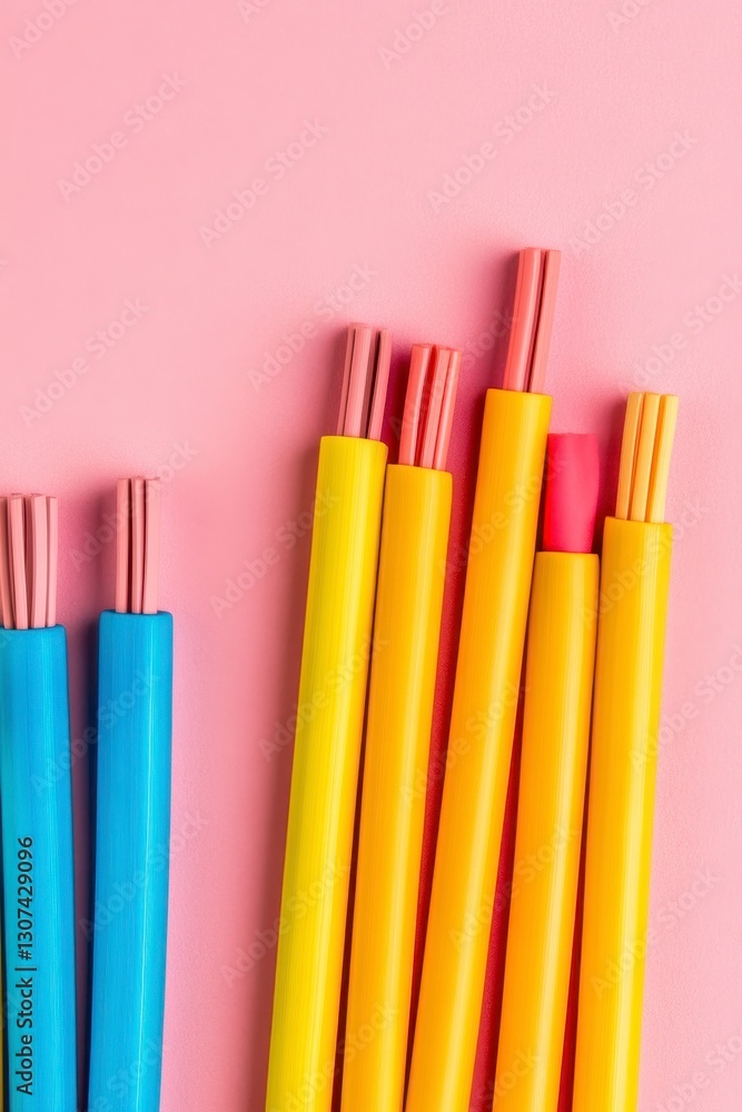 Fototapeta premium Colorful Electrical Wires on Pink Background