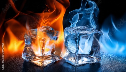 contrast of ice and flame cold and warm colors coldness and warmness pieces cubes of ice and fire power of nature battle of the elements creative graphic resource for design and advertisement