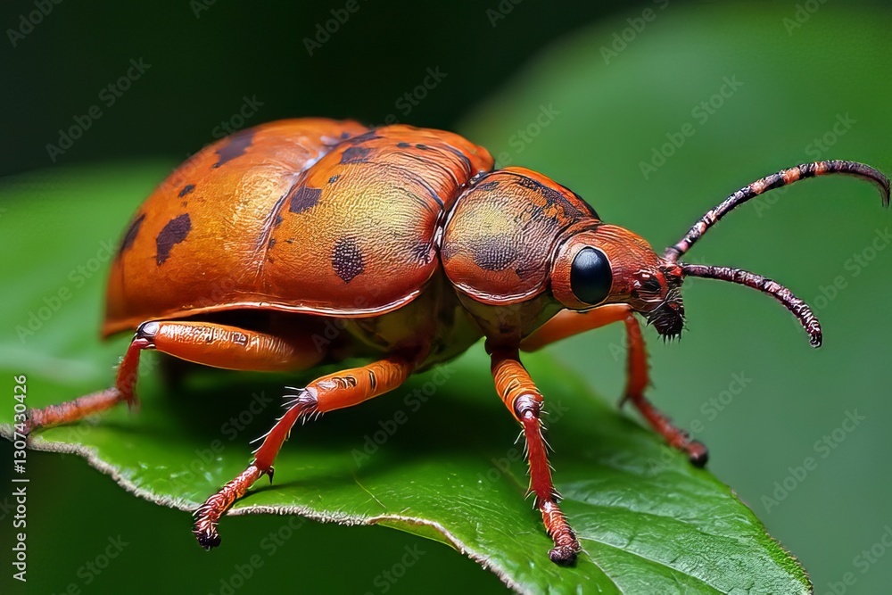 Naklejka premium Close-up of a Colorful Spotted Beetle on a Leaf