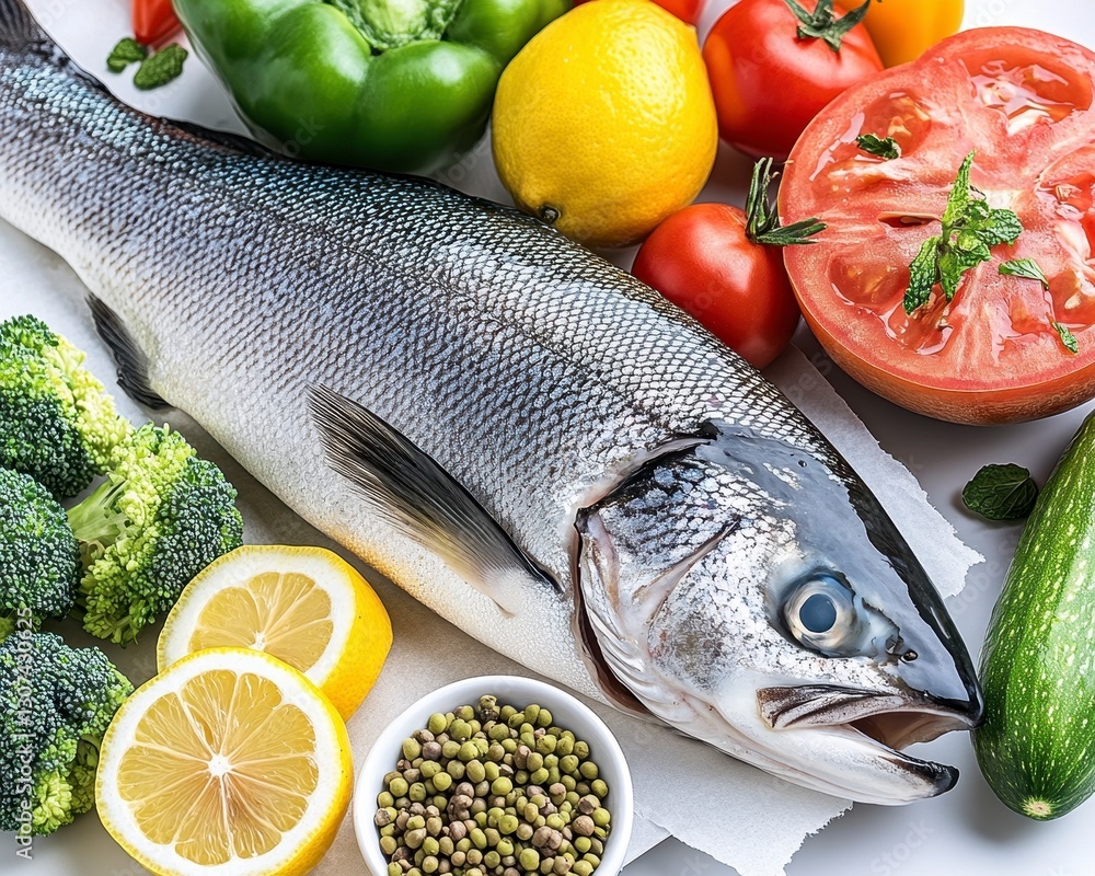 Fresh Salmon with Colorful Vegetables and Lentils Fresh Salmon with Colorful Vegetables and Lentils