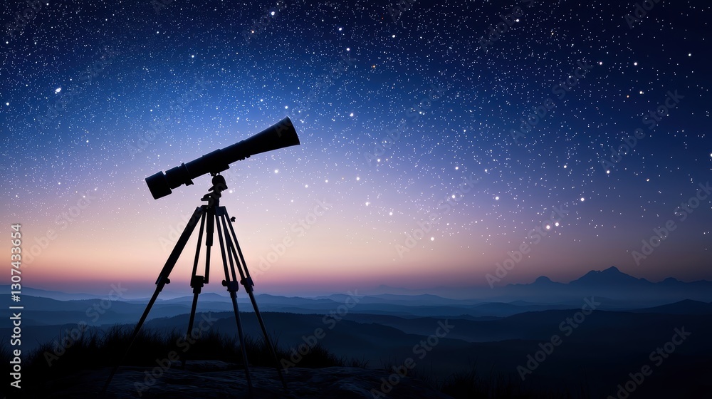 Telescope overlooking a starry night sky Telescope overlooking a starry night sky