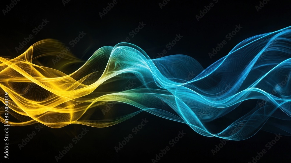 Fototapeta premium Abstract artwork depicting colorful wavy light lines on a dark background