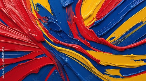 Vibrant Paint Brushstroke Textures with Thick Layered Primary Colors in a Bold Abstract
