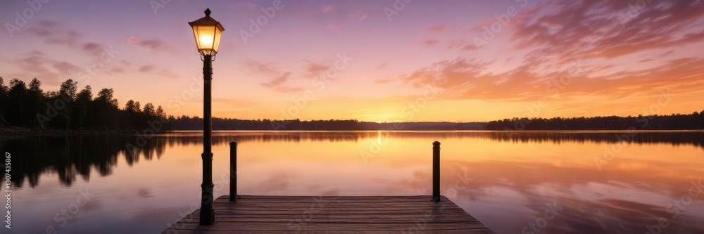 Warm and inviting lamp post on a wooden dock overlooking a serene lake at sunset, natural scenery, warm lamp post, rustic charm Warm and inviting lamp post on a wooden dock overlooking a serene lake at sunset, natural scenery, warm lamp post, rustic charm