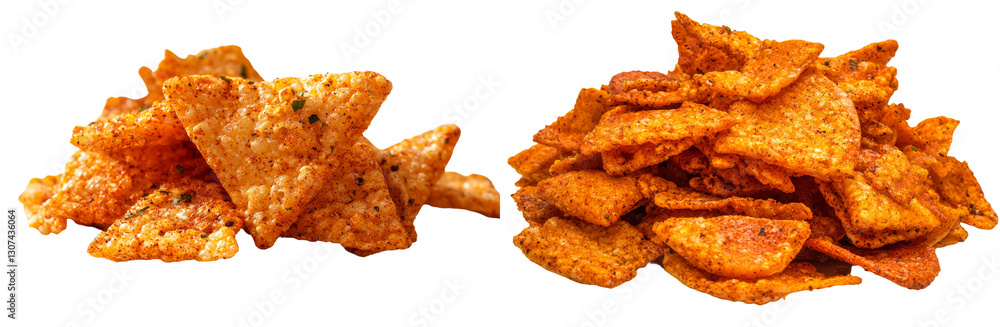 Piled high on a white background are the chili tortilla chips Piled high on a white background are the chili tortilla chips