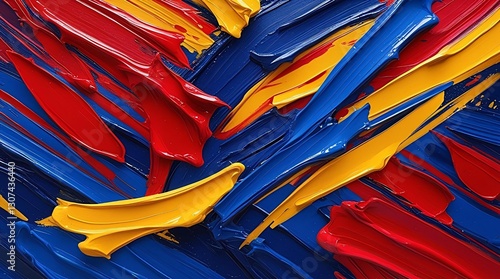 Vibrant Paint Brushstroke Textures with Thick Layered Primary Colors in a Bold Abstract
