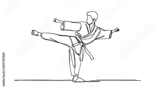 Continuous one single minimal line drawing karate