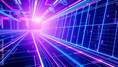 Wallpaper Mural Futuristic abstract technology background with bright neon glow effects Torontodigital.ca