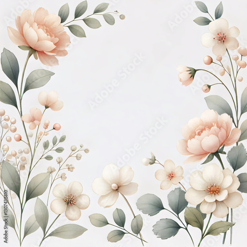 Elegant watercolor floral arrangement with soft pastel tones
