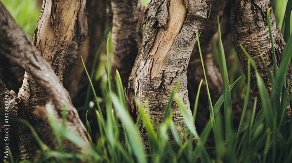 Lush Spring Nature Scene with Thick Tree Trunks Lush Spring Nature Scene with Thick Tree Trunks