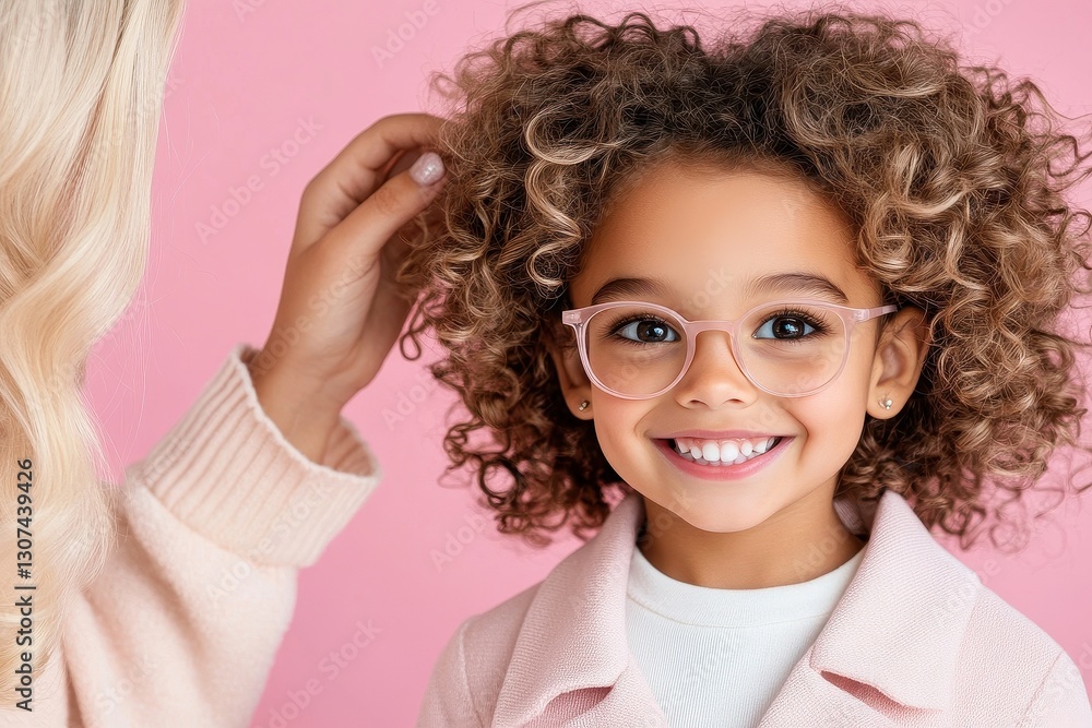 Obraz premium Joyful Child With Glasses, Pink Background