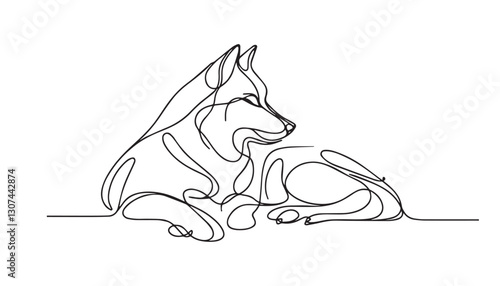 Continuous one single minimal line drawing fox