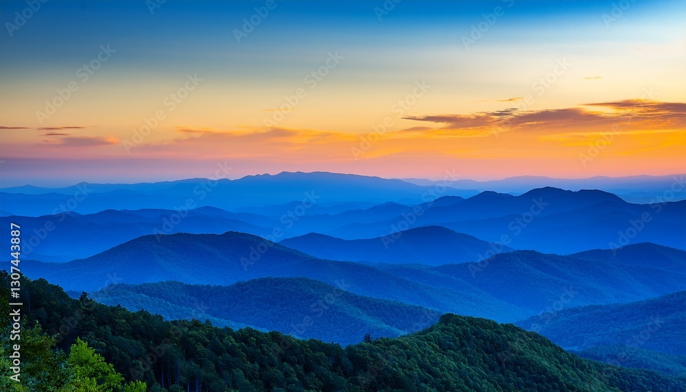 bright blue color dominates the blue ridge mountains at sunset bright blue color dominates the blue ridge mountains at sunset