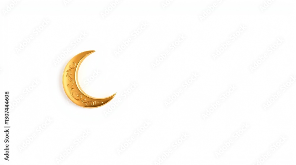 Gold crescent moon and star ornament against a white background Gold crescent moon and star ornament against a white background