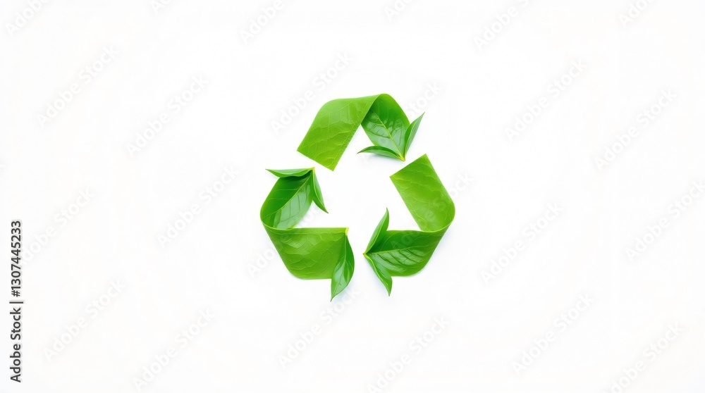 Obraz premium Recycling symbol of bright green leaves on a white background