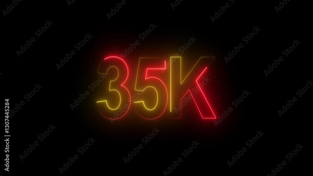 35 K Electric lighting text with animation on black background, 35K subscribers thank you text font with light. Luminous and shimmering haze inside the letters of the text 35K 4k video