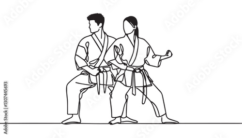 Continuous one single minimal line drawing martial art
