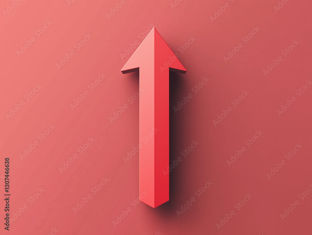 Red Upward Arrow Isolated on a Solid Red Background Red Upward Arrow Isolated on a Solid Red Background