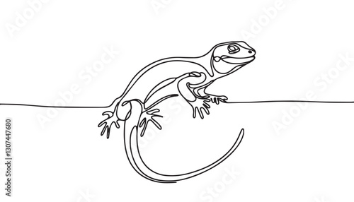 Continuous one single minimal line drawing lizard