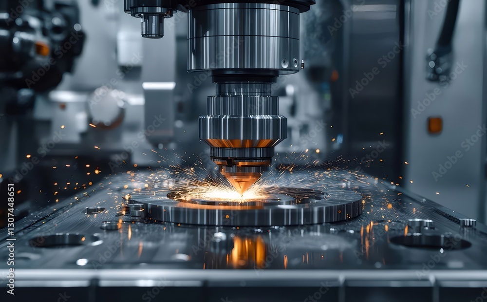 Factory CNC Machine Metal Cutting Sparks Factory CNC Machine Metal Cutting Sparks