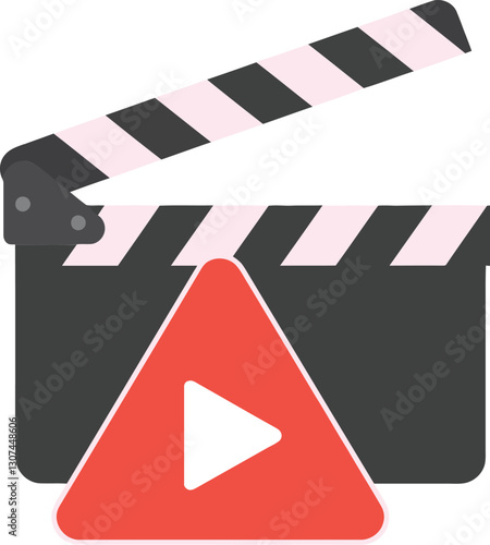 Film clapperboard with a play button in a minimal design style, perfect for digital media representation, vector art