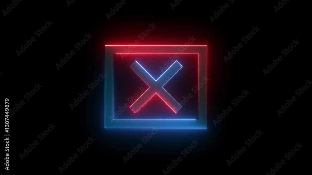 Neon Wrong sign cross icon saber animation on wrong cross black screen background. Neon Wrong sign cross icon saber animation on wrong cross black screen background.
