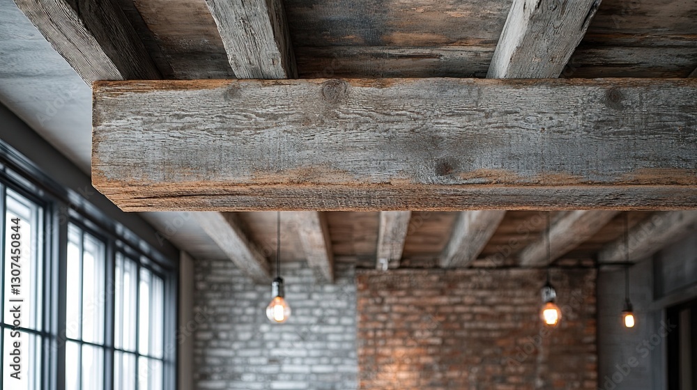 A beam stretches across the ceiling, with light reflecting off its raw surface. A beam stretches across the ceiling, with light reflecting off its raw surface.