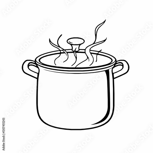 black outline vector of a cooking pot with steam coming out