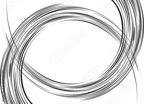 Abstract twisted curls of hair from thin black lines on a white background. Black and white striped pattern. Design element. Vector background for covers, modern design, prints, packaging 