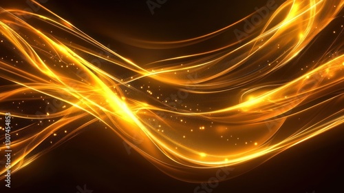 Abstract golden flowing energy waves on dark background photo