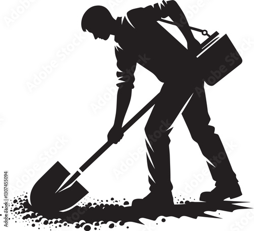Worker Digging with a Shovel Silhouette Vector Illustration isolated on a white background