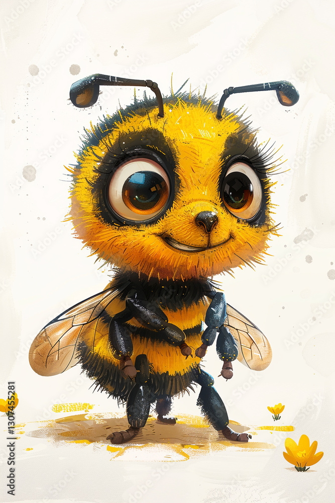 Fototapeta premium Adorable Cartoon Bee with Big Eyes, Perfect for Children's Books