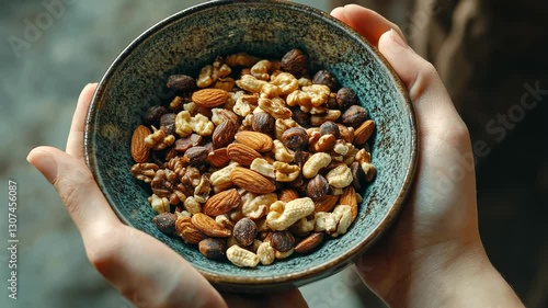 bowl of nuts close-up. Selective focus